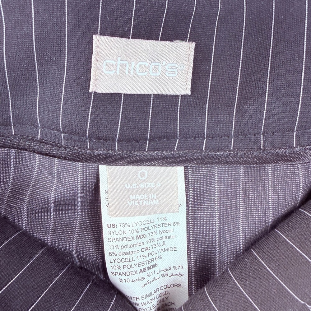 Chico's Pinstripe Trousers Womens 0 4 Black Slim Leg Corporate Stretch Suit NEW - Picture 9 of 9